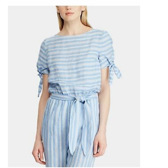 Lauren Ralph Lauren Ansley Striped Linen Jumpsuit. - Picture 7 of 16